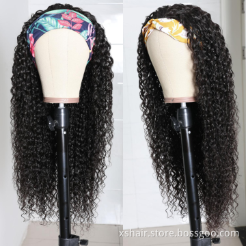 Wholesale Kinky Curly Virgin Cuticle Aligned Hair Vendors, Free Samples Human Hair Wigs None Lace Headband Wig